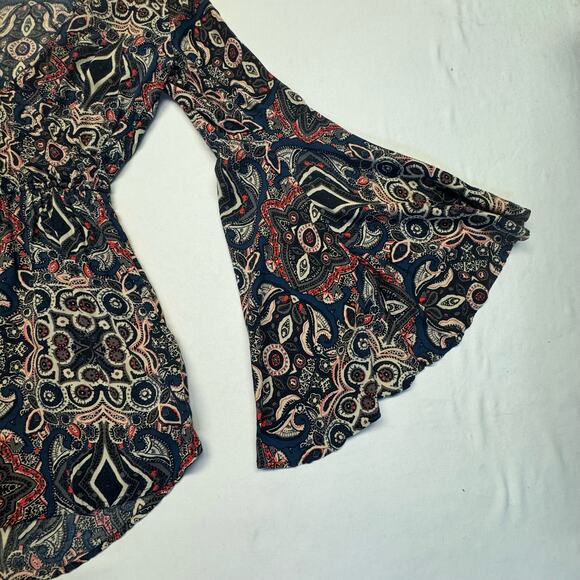 Abercrombie & Fitch Romper Women L 100% Viscose V-Neck Bell Sleeve Boho Blue - Picture 5 of 7